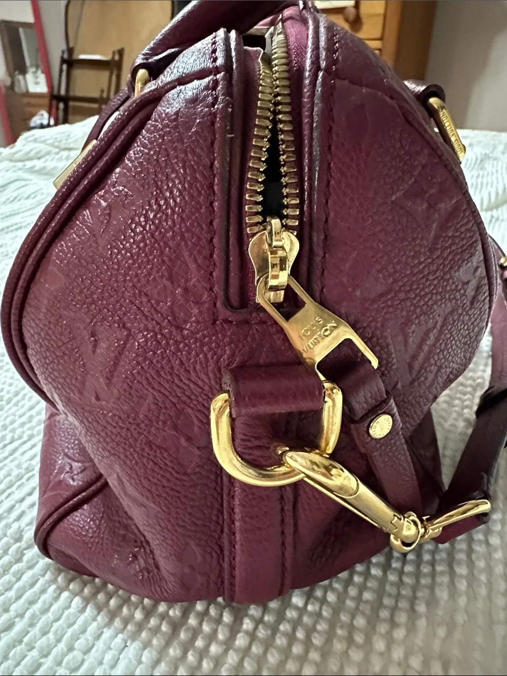 Louis Vuitton Burgundy Plum Monogram Speedy with Gold Hardware